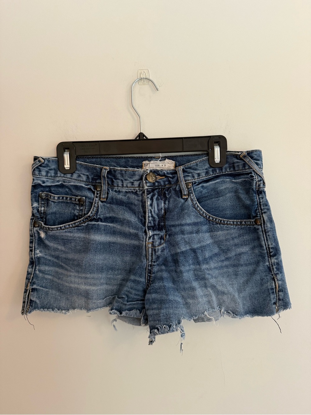 Free People Distressed Medium Blue Denim Cutoff Shorts